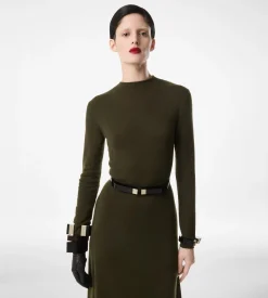 FULL NEEDLE FINE CASHMERE SILK CREWNECK COLUMN DRESS
