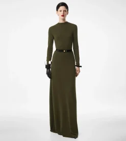 FULL NEEDLE FINE CASHMERE SILK CREWNECK COLUMN DRESS