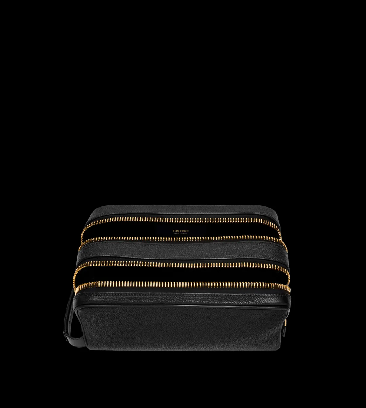 GRAIN LEATHER DOUBLE ZIP TOILETRY BAG
