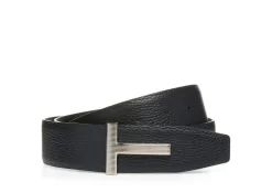 GRAIN LEATHER RIDGE BUCKLE T BELT