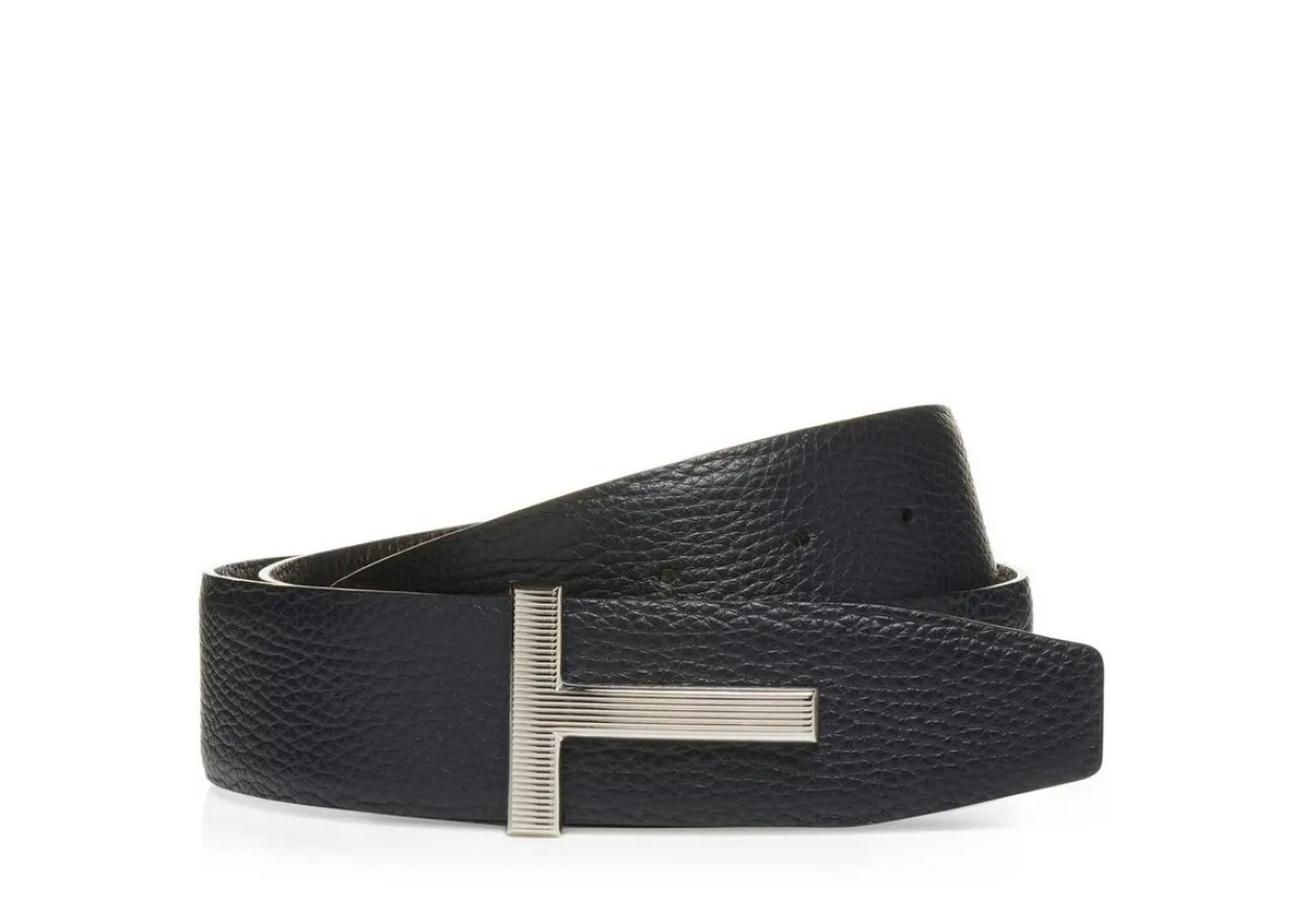 GRAIN LEATHER RIDGE BUCKLE T BELT