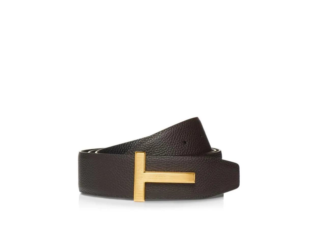 GRAIN LEATHER RIDGE BUCKLE T BELT