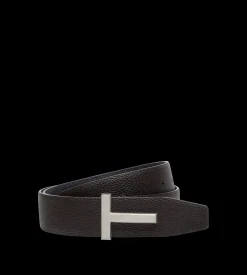 GRAIN LEATHER RIDGE BUCKLE T BELT