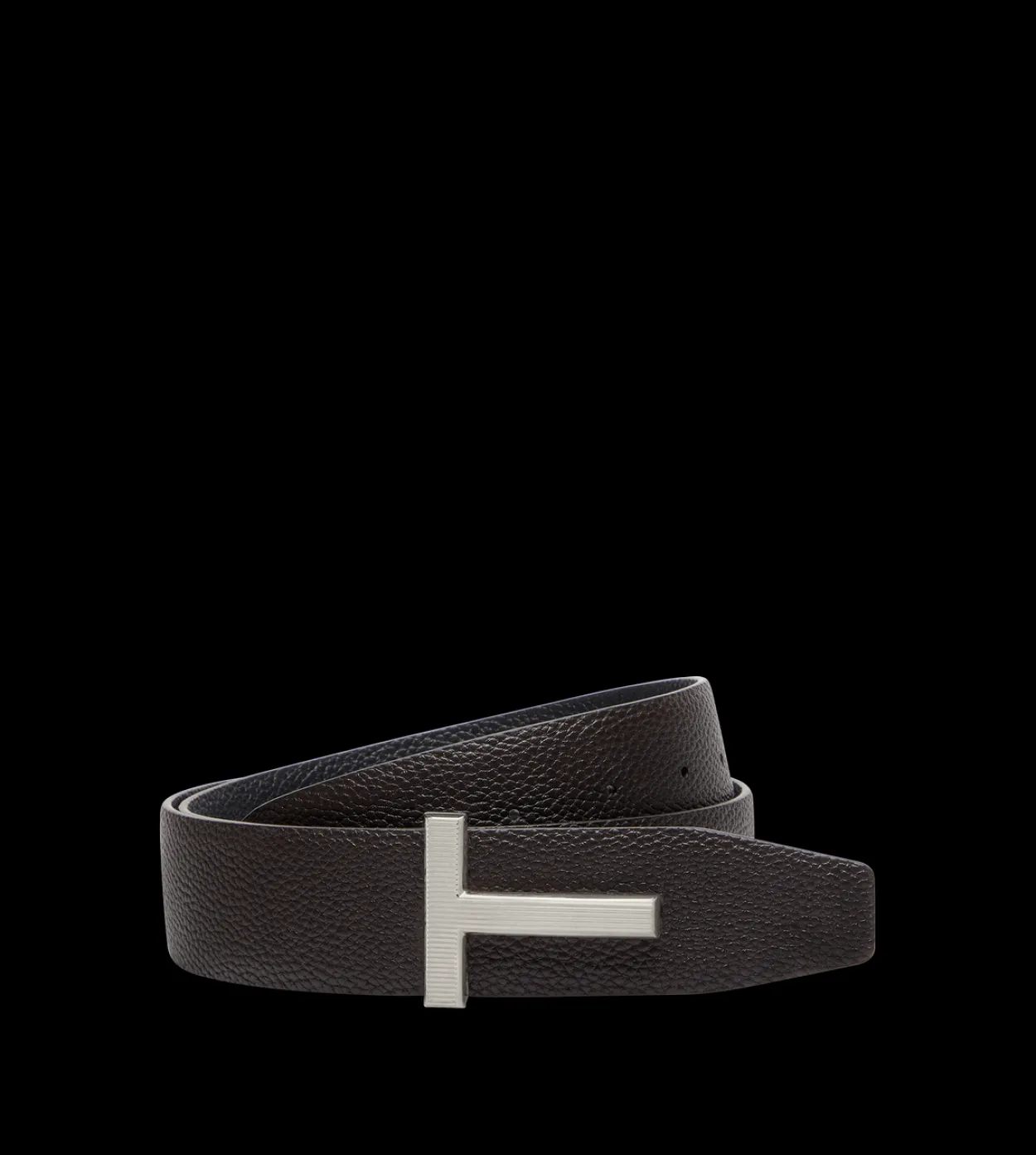 GRAIN LEATHER RIDGE BUCKLE T BELT