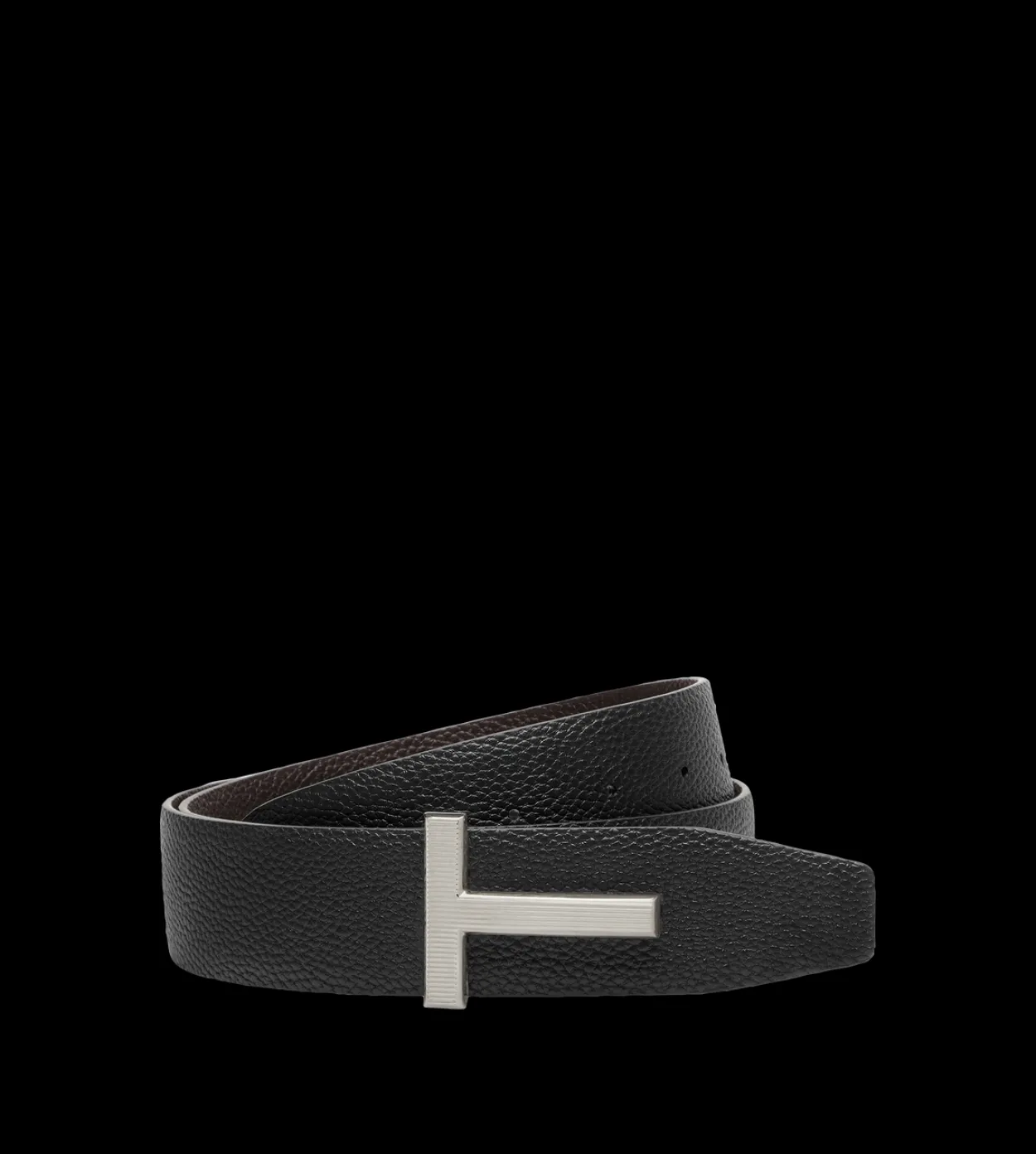 GRAIN LEATHER RIDGE BUCKLE T BELT
