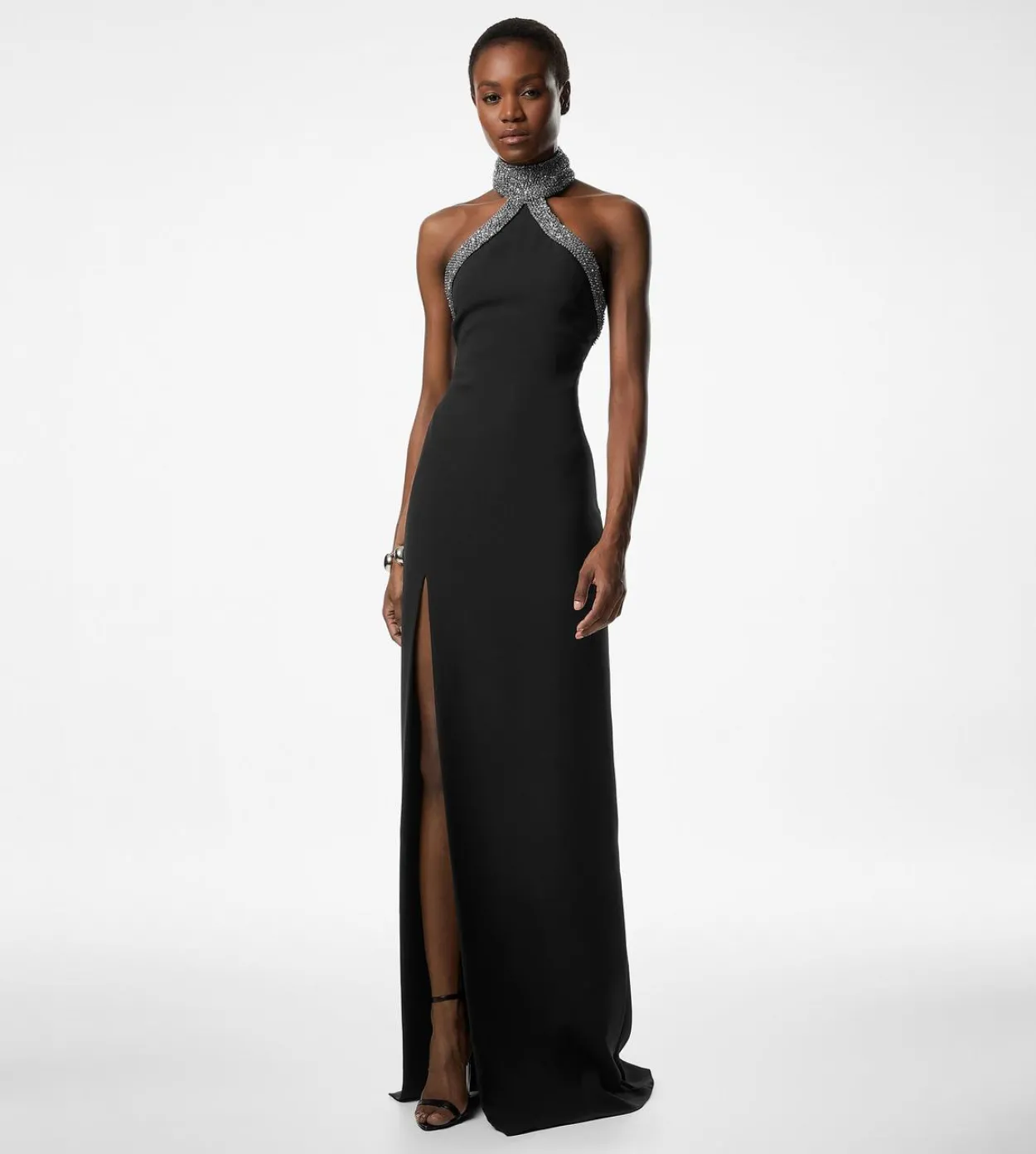 HALTERNECK EVENING DRESS WITH SIDE DEEP SLIT