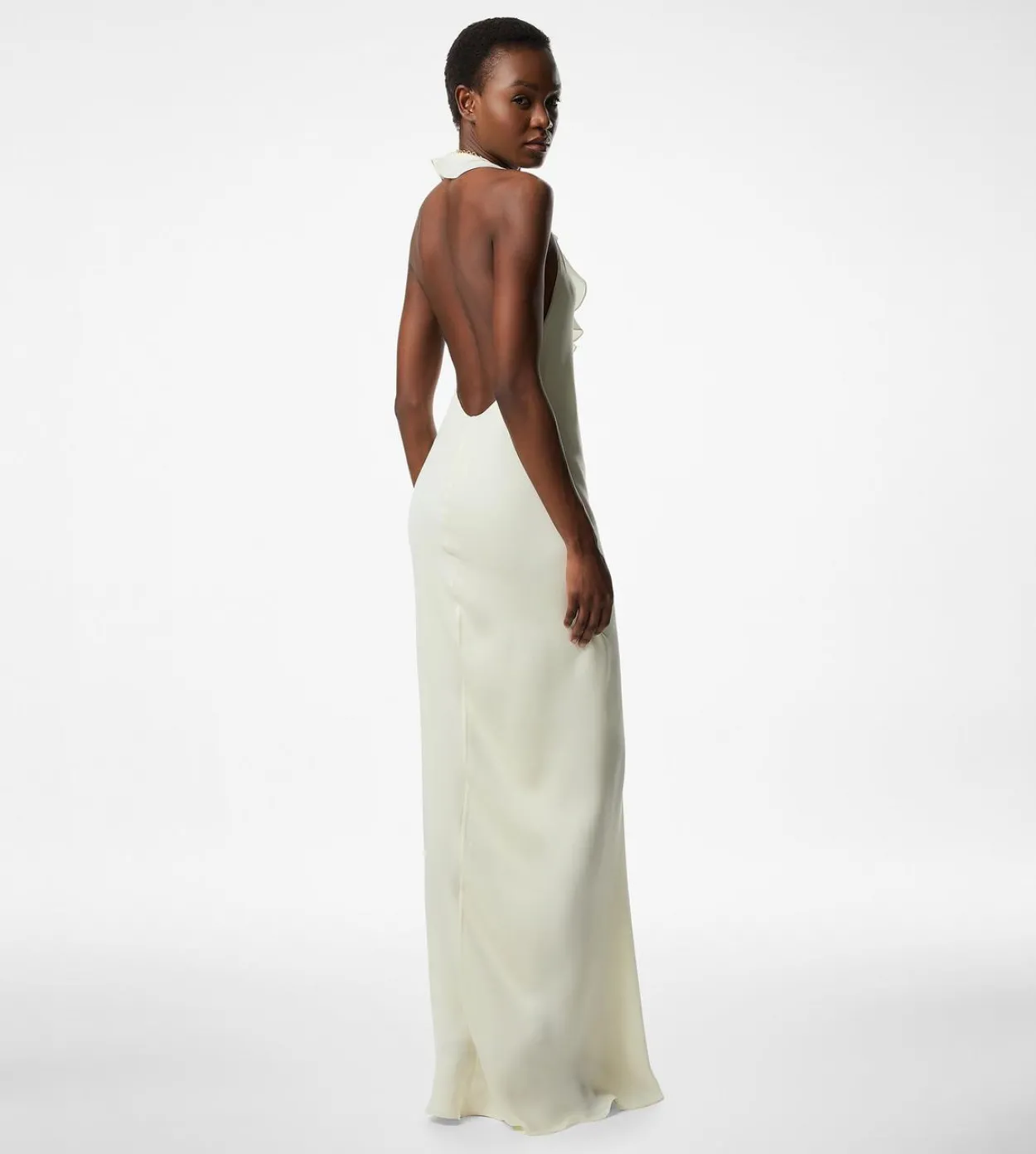 HALTERNECK EVENING DRESS WITH RUFFLE DETAIL