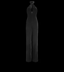 HALTERNECK TWIST FRONT VELVET JUMPSUIT
