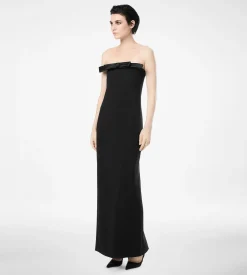 HEAVY CREPE ENVERS SATIN STRAPLESS COCKTAIL DRESS WITH BOW DETAIL