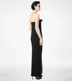 HEAVY CREPE ENVERS SATIN STRAPLESS COCKTAIL DRESS WITH BOW DETAIL
