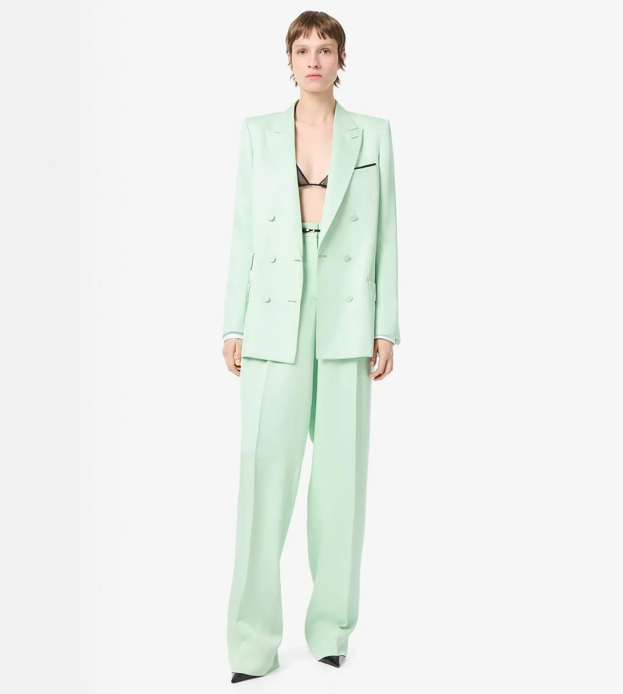 HEAVY SILK TWILL HIGH-WAIST TAILORED WIDE LEG PLEATED STRAIGHT PANTS