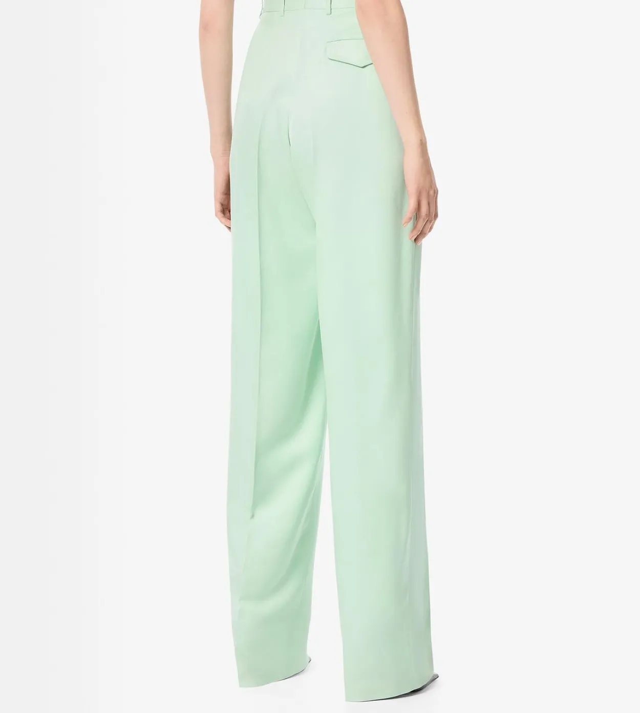 HEAVY SILK TWILL HIGH-WAIST TAILORED WIDE LEG PLEATED STRAIGHT PANTS