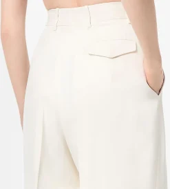 HEAVY SILK TWILL HIGH-WAIST TAILORED WIDE LEG PLEATED STRAIGHT PANTS