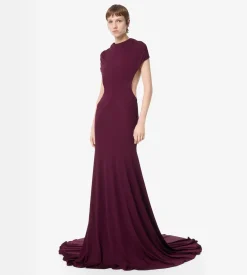 IMPOSSIBLE BACKLESS CAP SLEEVE EVENING DRESS WITH TRAIN