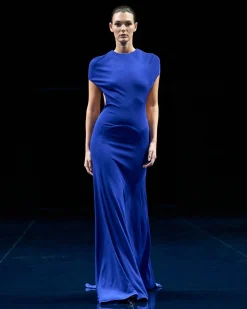 IMPOSSIBLE BACKLESS CAP SLEEVE EVENING DRESS WITH TRAIN