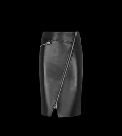 KNEE-LENGTH DIAGONAL ZIP LEATHER SKIRT