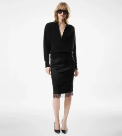 KNEE-LENGTH SKIRT WITH LACE INSERTS