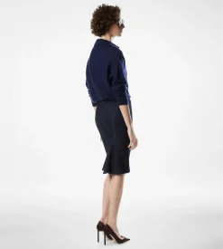 KNEE-LENGTH TAILORED DENIM SKIRT