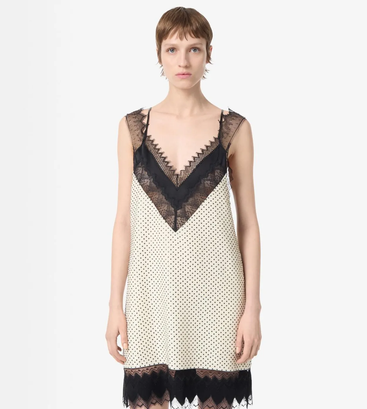 LACE-ENCRUSTED CAMISOLE MINI COCKTAIL DRESS