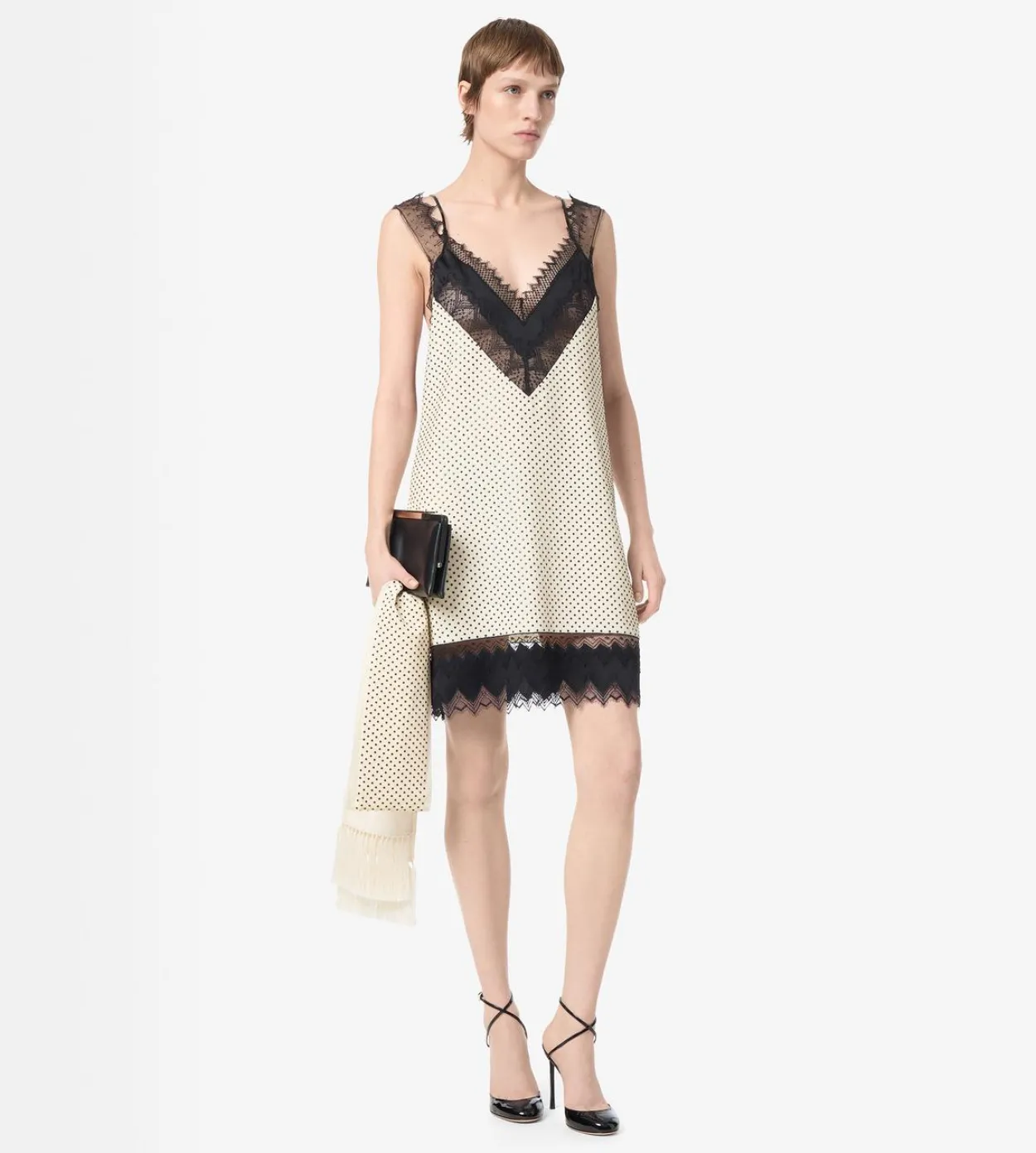 LACE-ENCRUSTED CAMISOLE MINI COCKTAIL DRESS