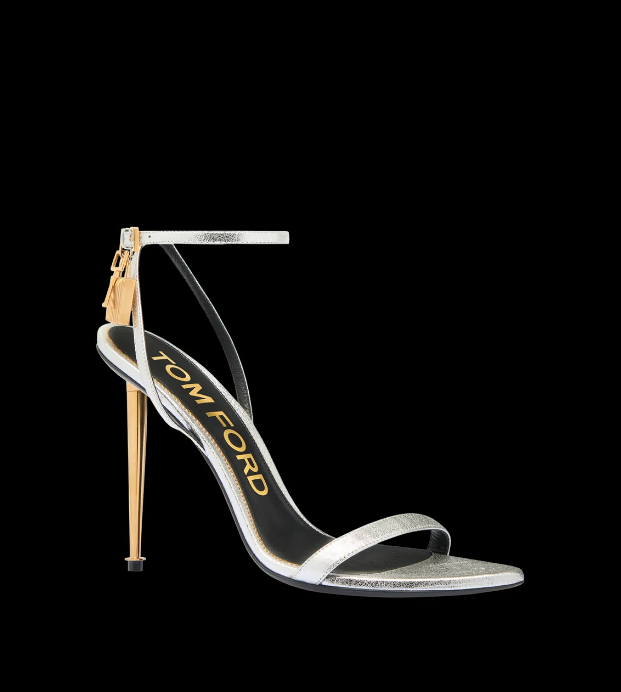 LAMINATED NAPPA LEATHER PADLOCK POINTY NAKED SANDAL