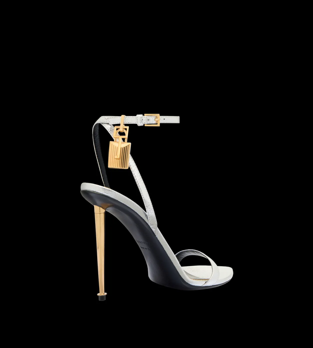 LAMINATED NAPPA LEATHER PADLOCK POINTY NAKED SANDAL