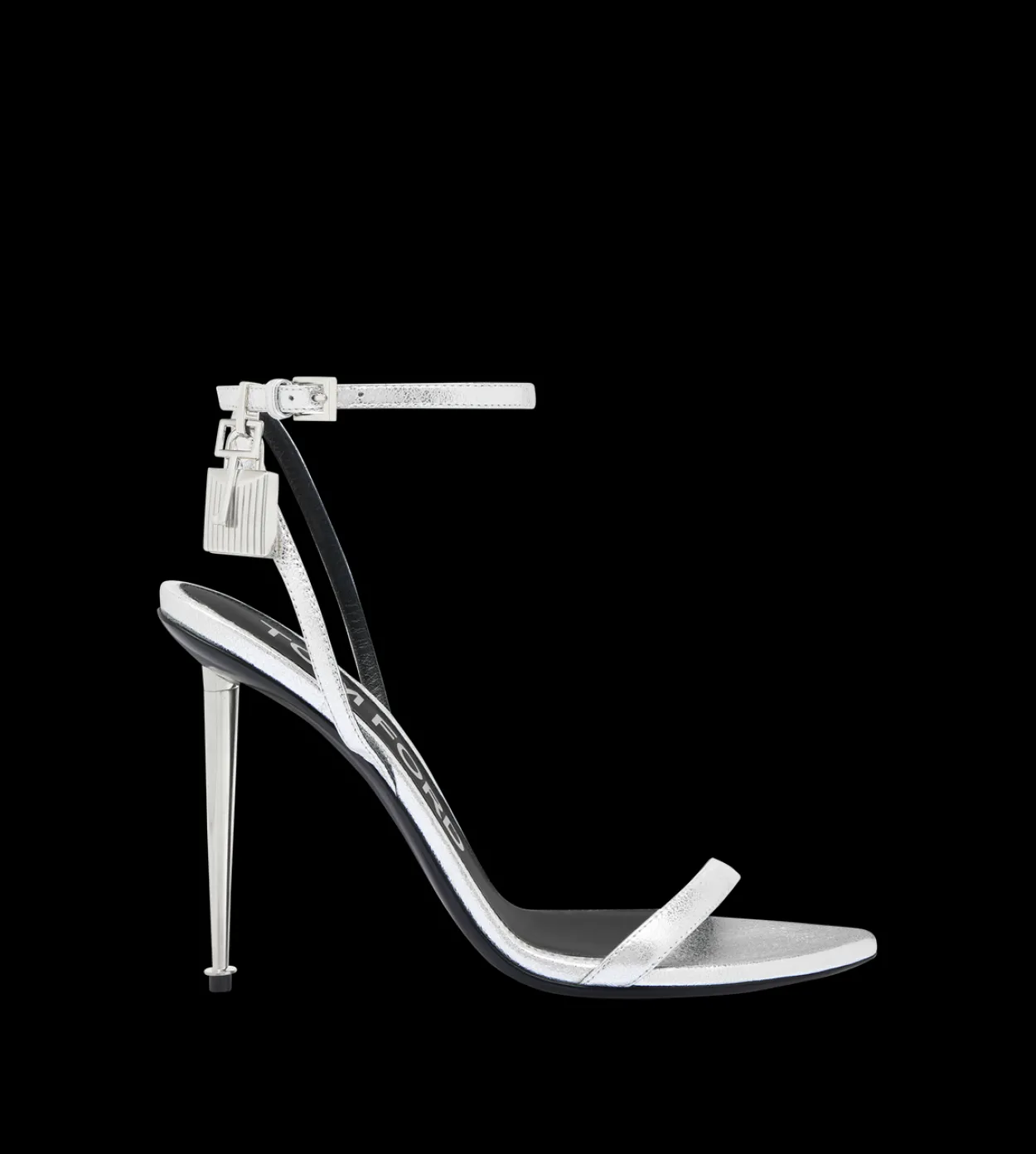 LAMINATED NAPPA LEATHER PADLOCK POINTY NAKED SANDAL