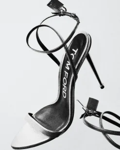 LAMINATED NAPPA LEATHER PADLOCK POINTY NAKED SANDAL