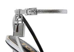 LAMINATED NAPPA LEATHER PADLOCK POINTY NAKED SANDAL