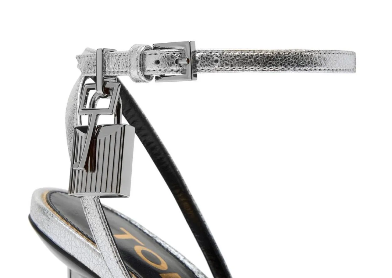 LAMINATED NAPPA LEATHER PADLOCK POINTY NAKED SANDAL