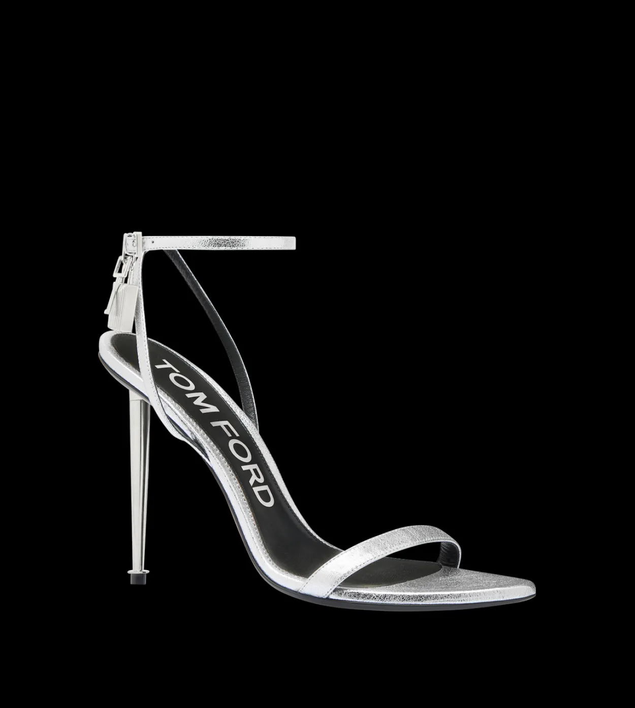 LAMINATED NAPPA LEATHER PADLOCK POINTY NAKED SANDAL