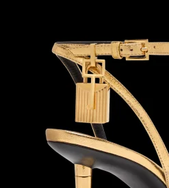 LAMINATED NAPPA LEATHER PADLOCK POINTY NAKED SANDAL 85MM