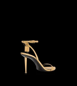 LAMINATED NAPPA LEATHER PADLOCK POINTY NAKED SANDAL 85MM