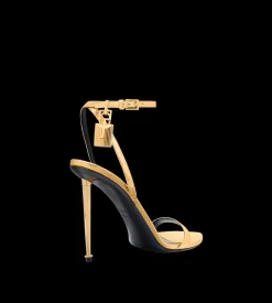 LAMINATED NAPPA LEATHER PADLOCK POINTY NAKED SANDAL