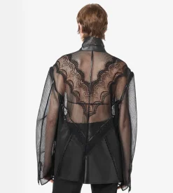 LEATHER AND LACE SINGLE BREASTED NOTCH LAPEL JACKET