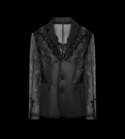 LEATHER AND LACE SINGLE BREASTED NOTCH LAPEL JACKET