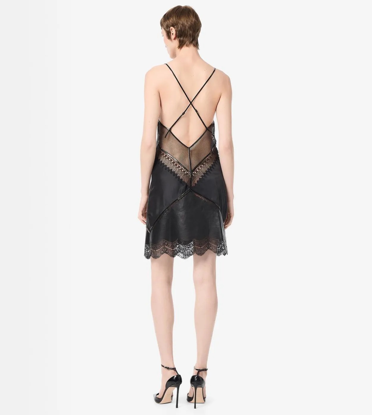 LEATHER AND LACE SLIP DRESS