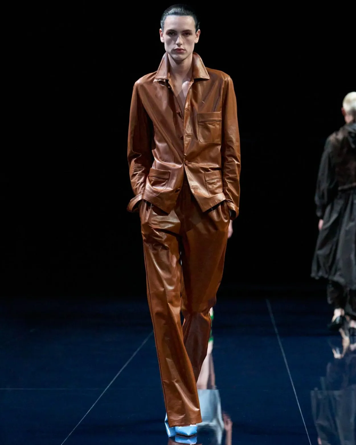LIGHTWEIGHT GUANTERIA LEATHER PAJAMA PANTS WITH PIPING