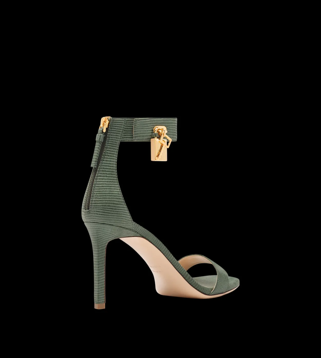 LIZARD-EFFECT SUEDE LEATHER PADLOCK SANDAL