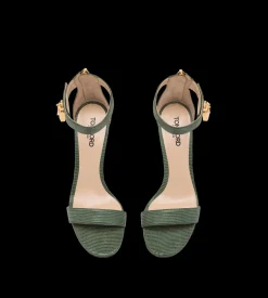 LIZARD-EFFECT SUEDE LEATHER PADLOCK SANDAL