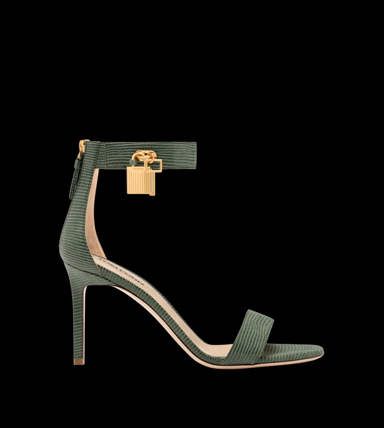 LIZARD-EFFECT SUEDE LEATHER PADLOCK SANDAL