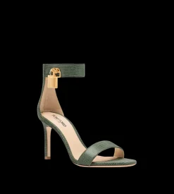 LIZARD-EFFECT SUEDE LEATHER PADLOCK SANDAL