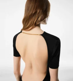 LONG DRESS WITH CUT OUT AND CHAIN CLOSURE