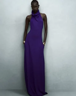 LONG HALTERNECK DRESS WITH POCKETS AND OPEN BACK