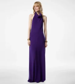 LONG HALTERNECK DRESS WITH POCKETS AND OPEN BACK