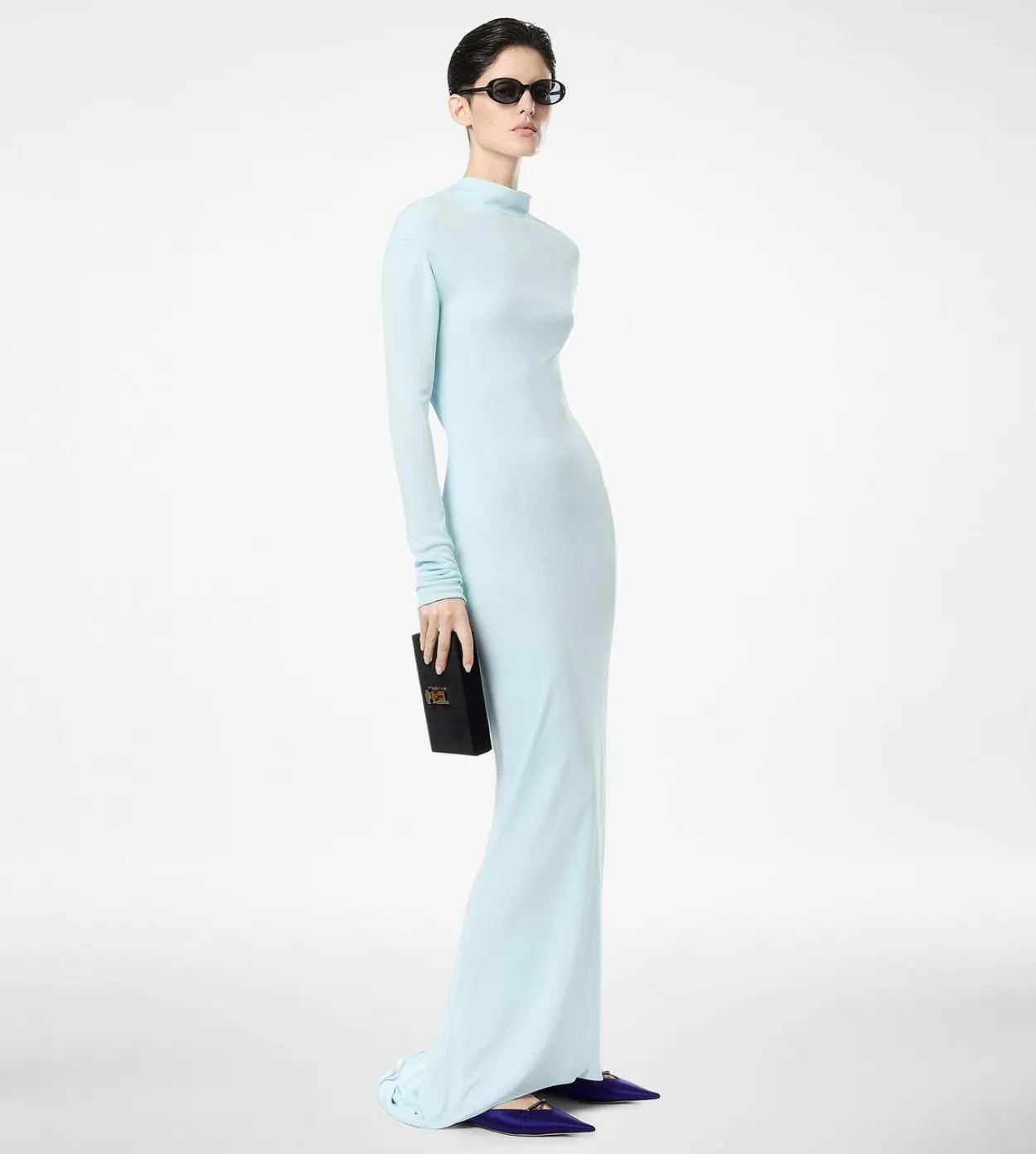 LONG SLEEVE ASYMMETRIC EVENING DRESS WITH TWISTED BACK