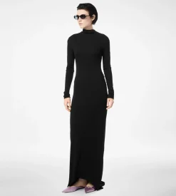 LONG SLEEVE ASYMMETRIC EVENING DRESS WITH TWISTED BACK