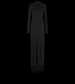 LONG SLEEVE ASYMMETRIC EVENING DRESS WITH TWISTED BACK