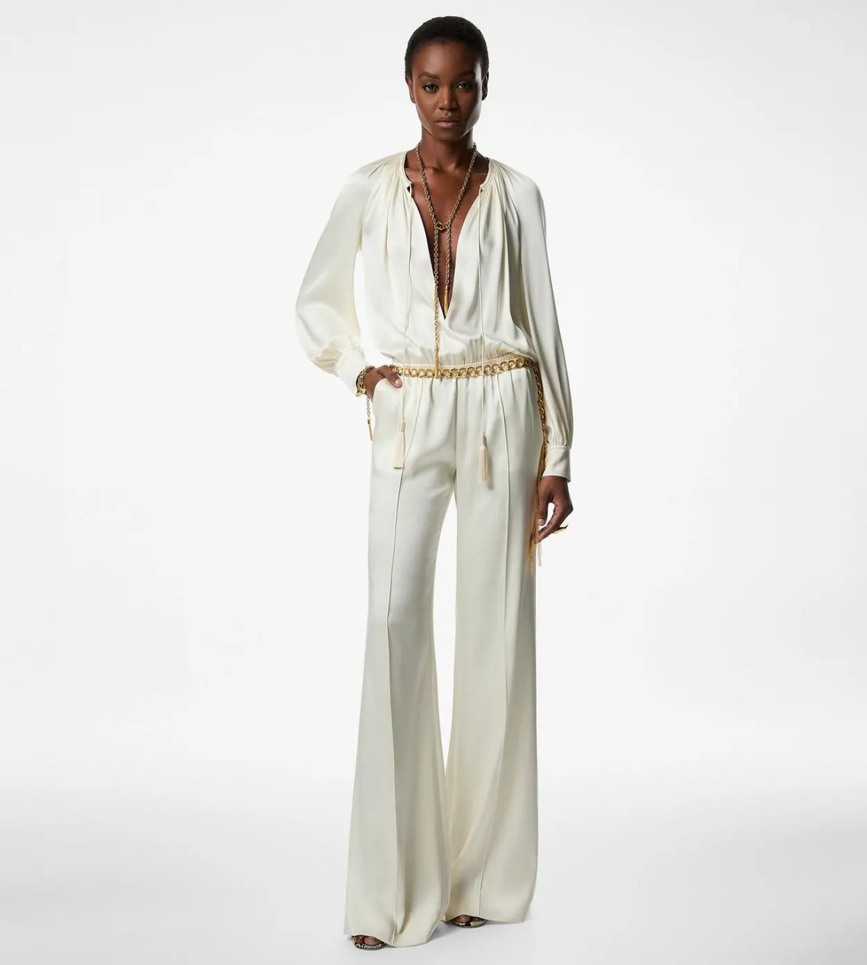 LONG SLEEVE GATHERED JUMPSUIT