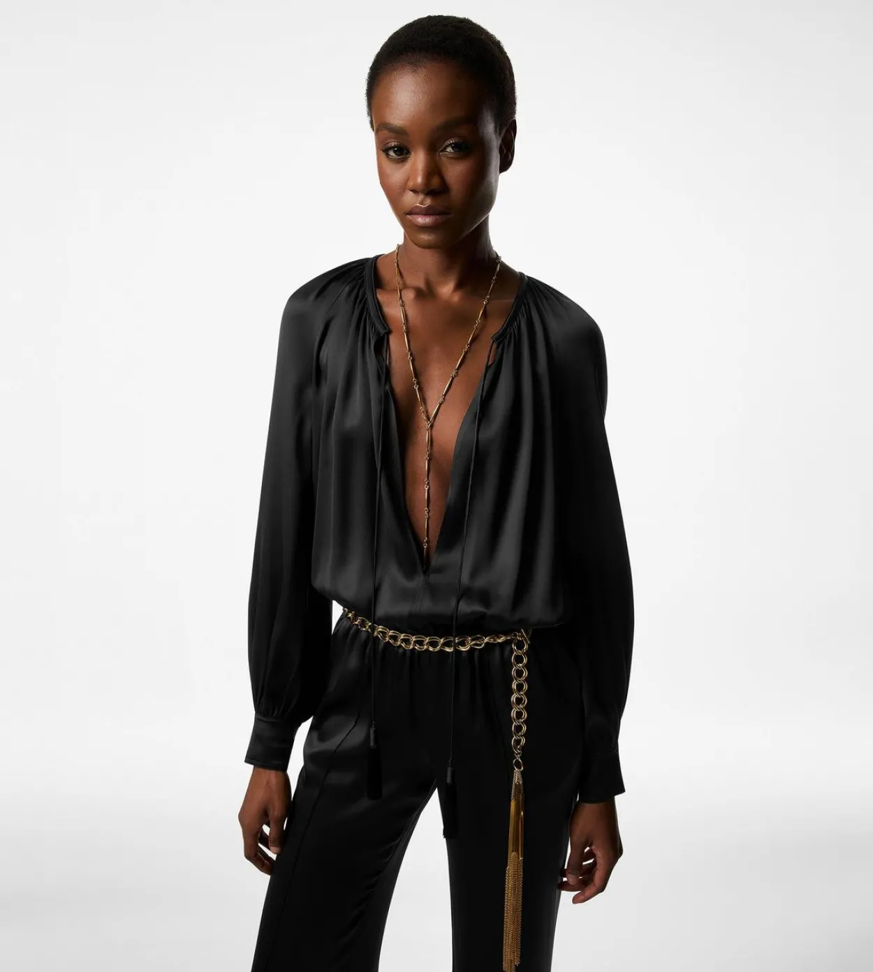LONG SLEEVE GATHERED JUMPSUIT